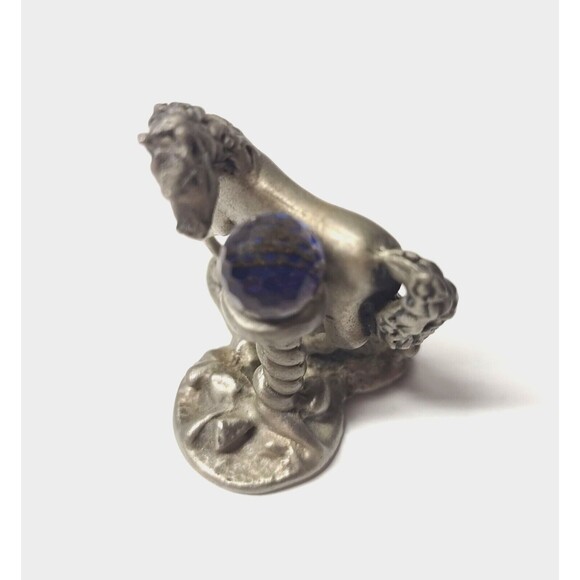 Vtg Cuteri Pewter Unicorn Crystal Ball Figurine Small Curio 1980s Fantasy Whimsy - Picture 2 of 10
